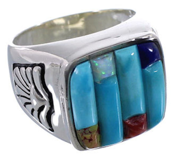 Southwestern Multicolor Sterling Silver Ring Size 8-3/4 AX37402